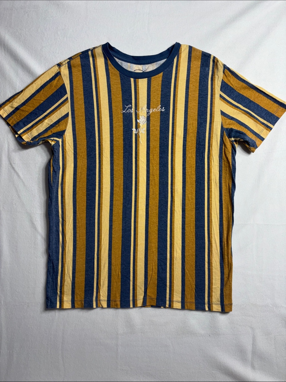 Neon Riot La Rose Retro Striped Embroidered Los Angeles/Rose Short Sleeve Tee